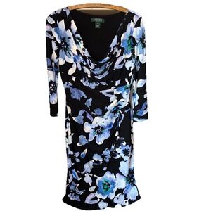 Lauren Ralph Lauren Floral Faux Wrap Cowl Neck Dress 6 Bodycon Career‎ Office